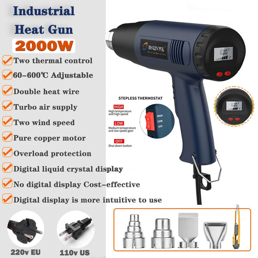 Construction Hair Dryer With Lcd 2000W Shrink Display Heat Gun 110v 220V Thermal Gun Powerful Thermal Blower Mini Hot Air Gun [TOL]