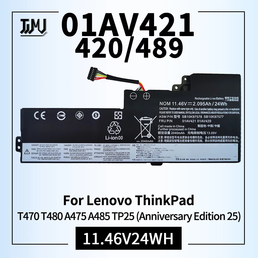 SB10K97578 01AV421 Laptop Battery Compatible for Lenovo ThinkPad A475 A485 T470 T480 TP25 Notebook 01AV489 SB10K97576 11.46V24Wh [BAT]