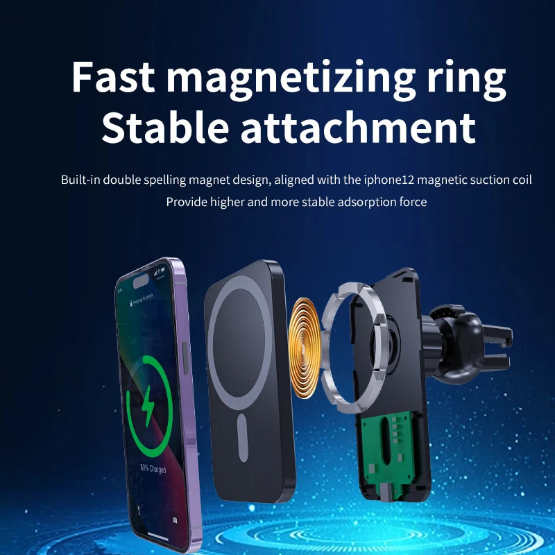 30W Magnetic Wireless Car Charger MacSafe for iPhone 15 14 13 12 Pro Max Xiaomi Samsung Magnet Air Vent Mount Phone Holder Stand [PHH]