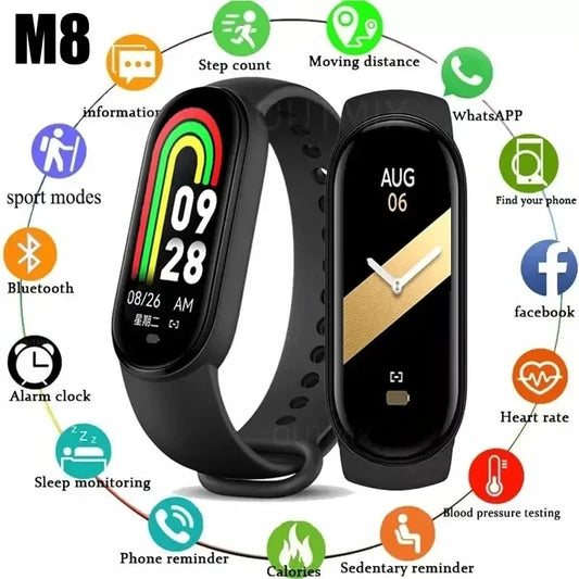 2023 M8 Smart Watch Color Screen Step Counting Multi Sport Mode Message Reminder Photography Music Remote Control Smart Band [SWH]