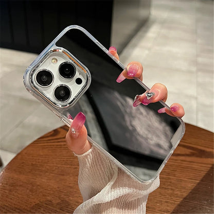 Luxury Plating Make Up Mirror Phone Case For iPhone 11 12 13 14 15 Pro Max Mini XR X XS 8 7Plus SE Hard Acrylic Shockproof Cover [PHC]