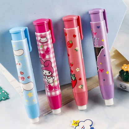 New Sanrio Press Eraser 12/24pcs Students Kawaii Stationery Cute Automatic Eraser Clean Rubber Children Birthday Gift Wholesale [STA]