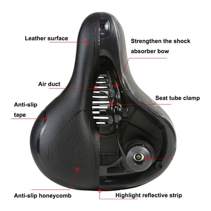 Hollow Breathable Bicycle Saddle Men Women MTB Road Bike Saddle Shock Absorbing Comfortable Big Butt Bike Seat Safety Warning [CYC]