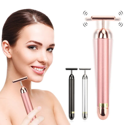 24k Gold Face Lift Bar Roller Vibration Slimming Massager Facial Stick Facial Beauty Skin Care T Shaped Vibrating Tool [SKC]