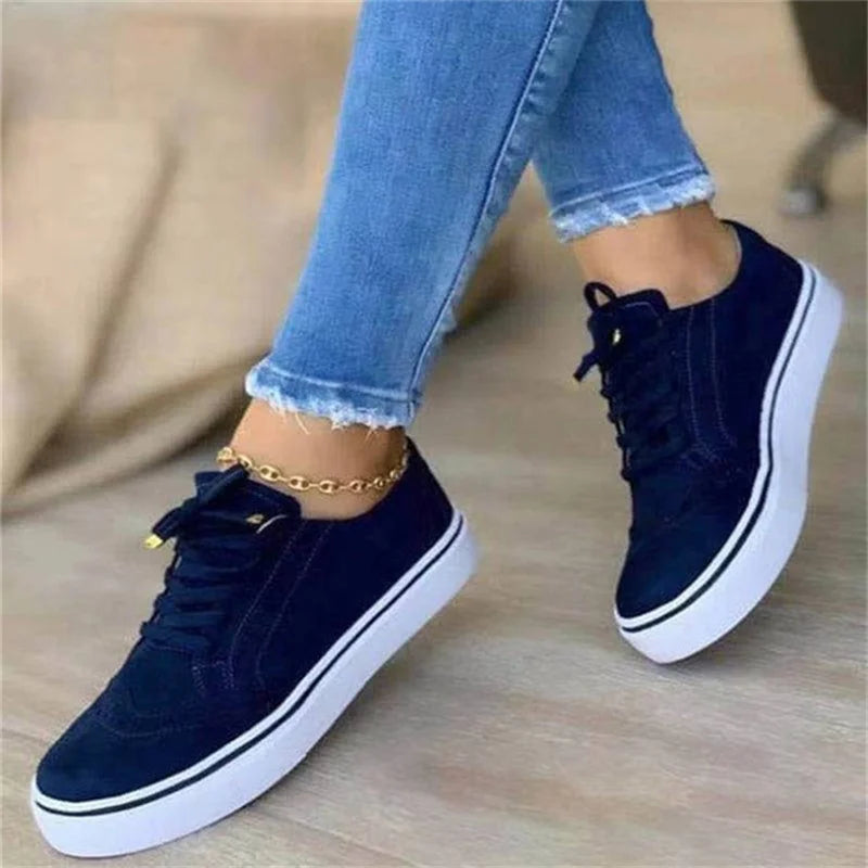 2023 New Women's Low-top Vulcanized Shoes Round Toe Casual Shoes Flat Shoes Lace-up Walking Shoes Women Versatile Comfortable [SHO]