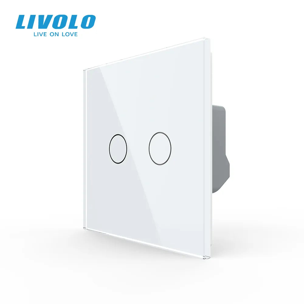 Livolo EU Standard 2 Gang 1 Way Wall Touch Light Switch,Wall Power Sensor Switch,4Colors Crystal Glass Panel,with led Backlight [HOM]