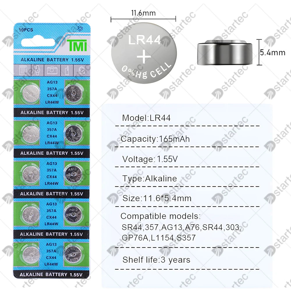 10PCS-50PCS 1.55V AG13 LR44 L1154 RW82 SR1154 SP76 pila SR44 Button Batteries A76 LR1154 GP7 Cell Coin Watch Toys Remote Battery [BAT]