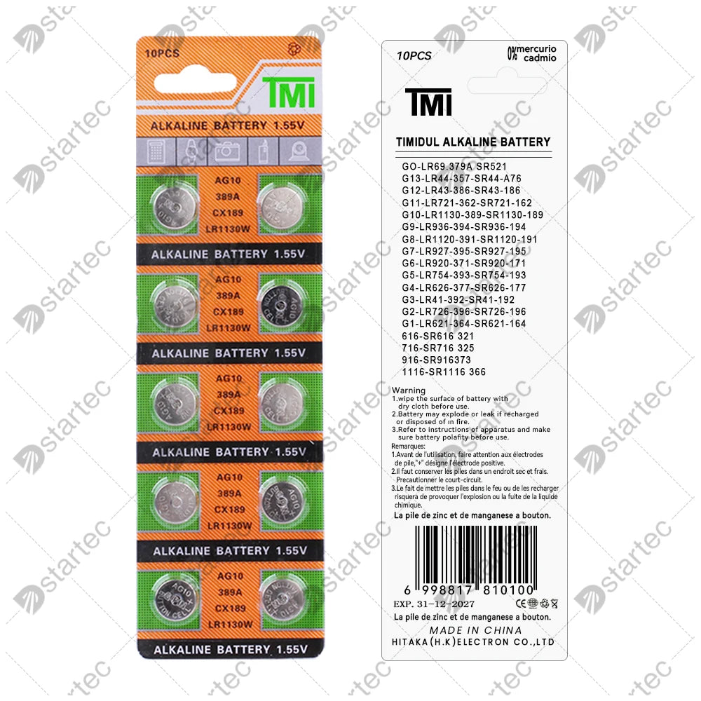 10PCS-50PCS 1.55V AG10 LR1130 SR54 389 189 SR1130 D189 LR54 Button Batteries G10A SR1130SW Cell Coin Watch Toys Remote Battery [BAT]