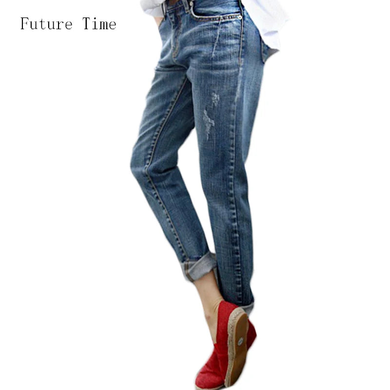 Boyfriend Jeans For Women 2024 Hot Sale Vintage Distressed Regular Spandex Ripped Jeans Denim Washed Pants Woman Jeans C1028 [WOM]