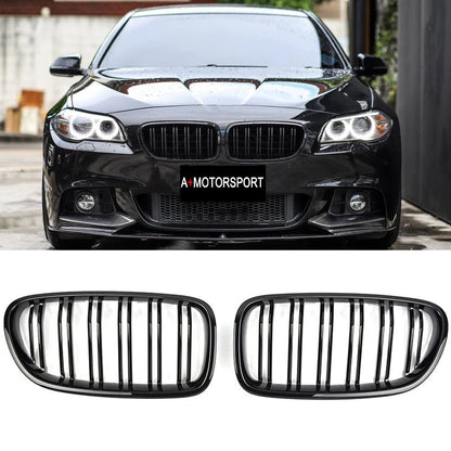 Car Gloss Black Kidney Grill Dual Slats Racing Grill For BMW 5 Series F10 F11 F18 520d 530d 540i 2010-2017 Replacement Part [BDK]