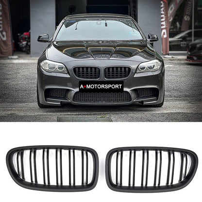 Car Gloss Black Kidney Grill Dual Slats Racing Grill For BMW 5 Series F10 F11 F18 520d 530d 540i 2010-2017 Replacement Part [BDK]