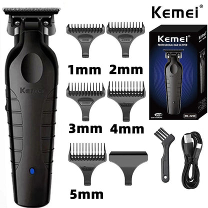 Kemei 2299 Barber Cordless Hair Trimmer 0mm Zero Gapped Carving Clipper Detailer Professional Electric Finish Cutting Machine [HAI]