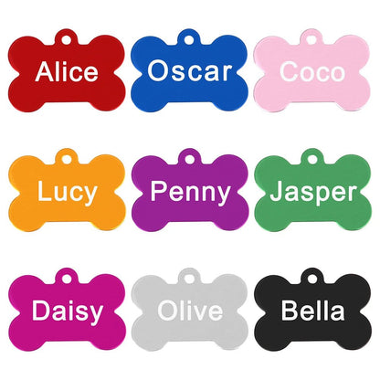 Personalized Dogs Cats ID Tag Custom Alloy Bone Puppy Kitten Collar Accessories Anti-lost Pet Name Tags for Small Large Dog Cat [PET]