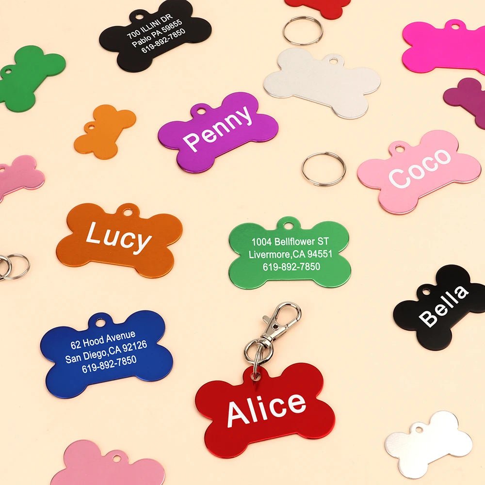 Personalized Dogs Cats ID Tag Custom Alloy Bone Puppy Kitten Collar Accessories Anti-lost Pet Name Tags for Small Large Dog Cat [PET]