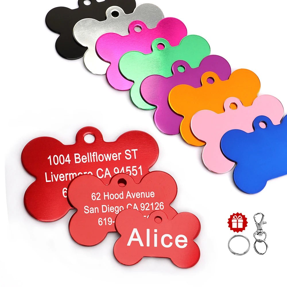 Personalized Dogs Cats ID Tag Custom Alloy Bone Puppy Kitten Collar Accessories Anti-lost Pet Name Tags for Small Large Dog Cat [PET]