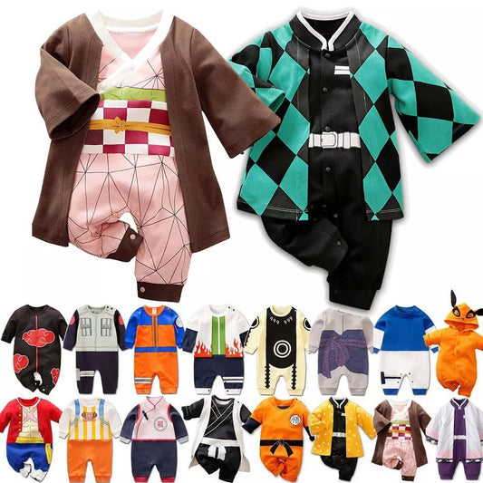 0-18 Months Anime Baby Rompers Newborn Cosplay Costume Infant Akatsuki Nezuko Tanjirou Cotton Clothes Boys Girls Kids Outfit [COS]