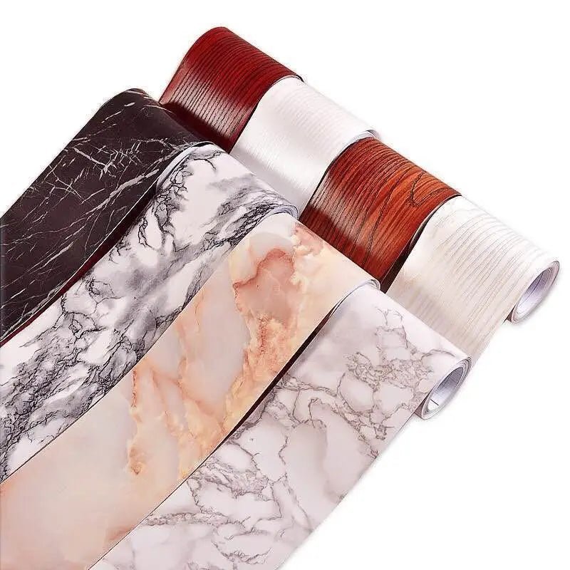 0.1x5M Marble Vinyl Waistline Sticker Solid Color Self Adhesive Wall Paper Border Bathroom PVC Waterproof Wood Pattern Wallpaper [HOM]