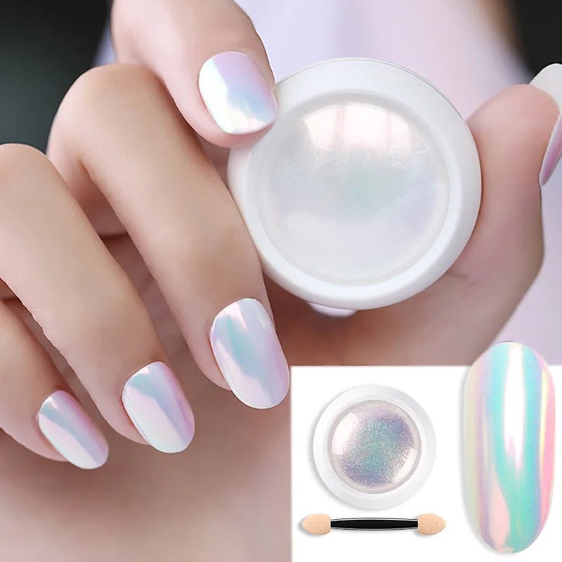 1 Box Pearl Shell Nail Glitter Powder Aurora Nails Ice Transparent Sparkle Iridescent Effect Nail Art Pigment Chrome Glitters [BEU]