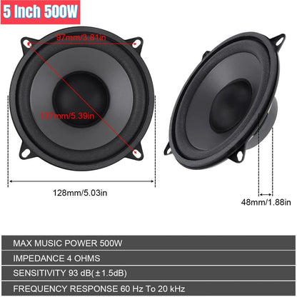 1 Piece 4/5/6.5 Inch 400W 500W 600W 2-Way Car HiFi Coaxial Speaker Vehicle Door Audio Music Stereo Full Range Frequency Speakers [CAR]