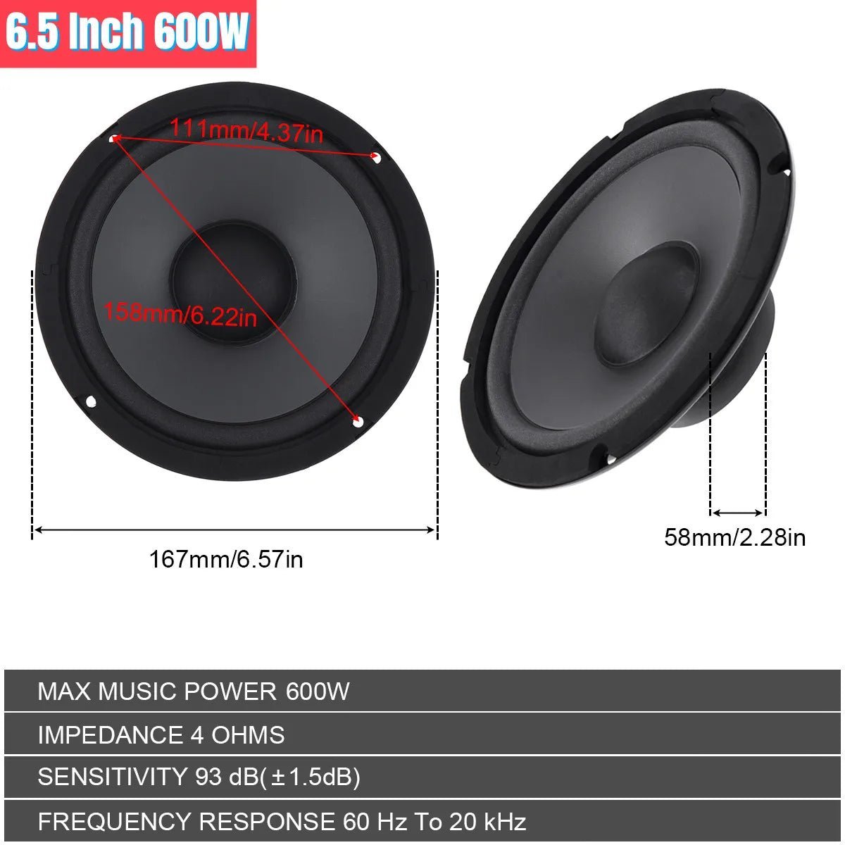 1 Piece 4/5/6.5 Inch 400W 500W 600W 2-Way Car HiFi Coaxial Speaker Vehicle Door Audio Music Stereo Full Range Frequency Speakers [CAR]