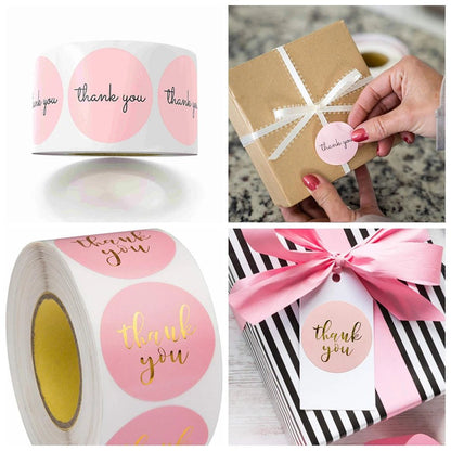 100-500pcs Round Thank You Sticker Envelope Seal Scrapbook Sticker Pink Heart Cute Round Sticker Stationery Label Stickers [STA]