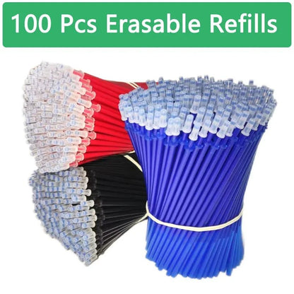 100 Pcs/set Erasable Refill Erasable Pens Blue/Black/Red Gel Pen Writing Stationery for Notebook School Office Supplies [STA]