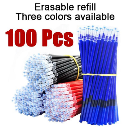 100 Pcs/set Erasable Refill Erasable Pens Blue/Black/Red Gel Pen Writing Stationery for Notebook School Office Supplies [STA]