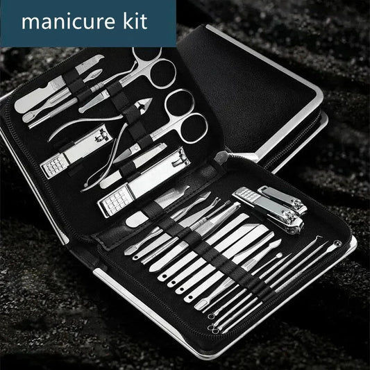 11-26 Pcs Manicure Set Stainless Steel Nail Clippers Cuticle Nipper Pedicure Care Tool Dead Skin Scissor Cleaning Grooming Kit [BEU]