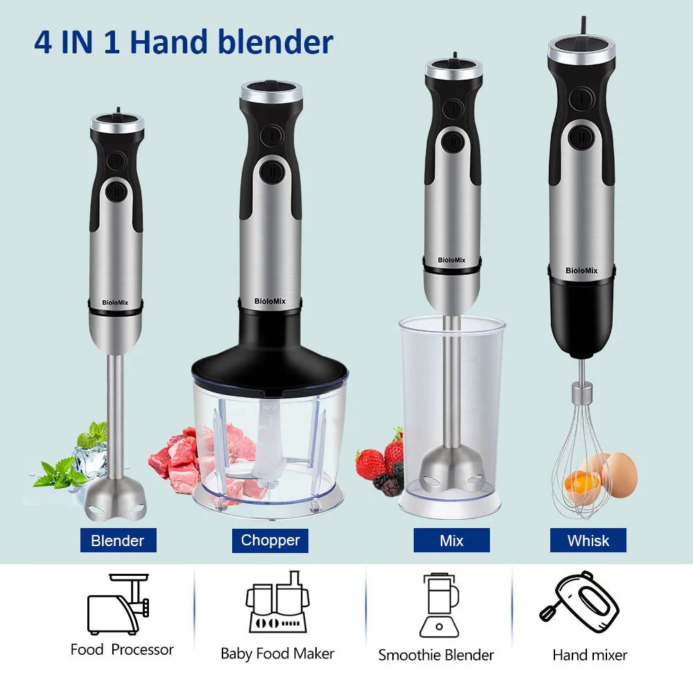 1200W 4-in-1 Immersion Hand Stick Blender Mixer Vegetable Meat Grinder 800ml Chopper Whisk 600ml Smoothie Cup [HAP]