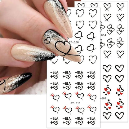 12pcs Love Heart Water Nail Decals Valentines Nail Stickers Rainbow Swirl Ribbon Wave Line Nail Art Stickers French Nail Sticker [BEU]