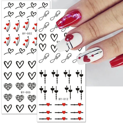 12pcs Love Heart Water Nail Decals Valentines Nail Stickers Rainbow Swirl Ribbon Wave Line Nail Art Stickers French Nail Sticker [BEU]