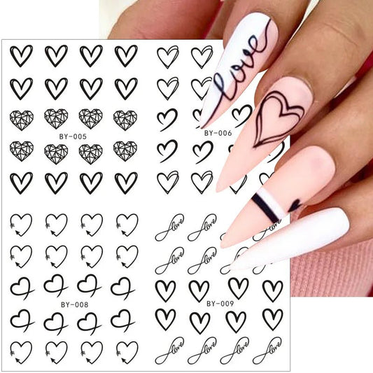 12pcs Love Heart Water Nail Decals Valentines Nail Stickers Rainbow Swirl Ribbon Wave Line Nail Art Stickers French Nail Sticker [BEU]