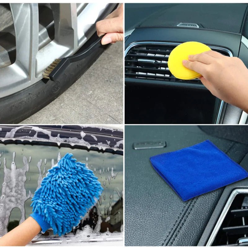 13/15pcs Car Detailing Cleaning Kit Car Washing Brushes Sponges Towels for Car Air Vents Rim Clean Dirt Dust Wash Tools [CAR] [DTL]