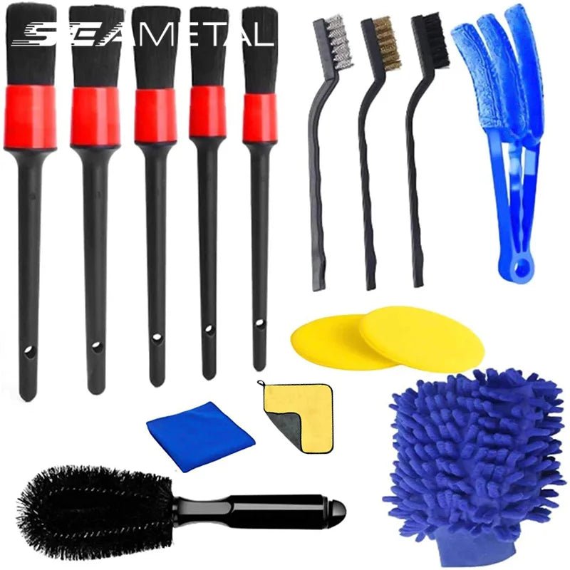 13/15pcs Car Detailing Cleaning Kit Car Washing Brushes Sponges Towels for Car Air Vents Rim Clean Dirt Dust Wash Tools [CAR] [DTL]