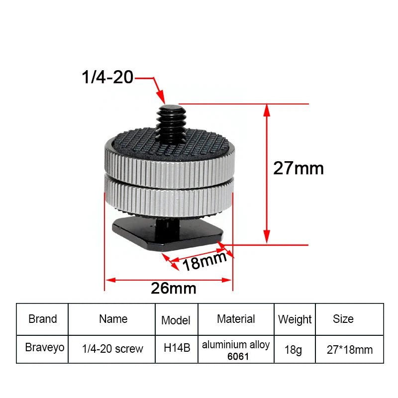 1/4 Double Layer Hot Shoe Photography Equipment Accessories Live Streaming Tripod Accessories Camera Screw Flash Connection Base [PHO]