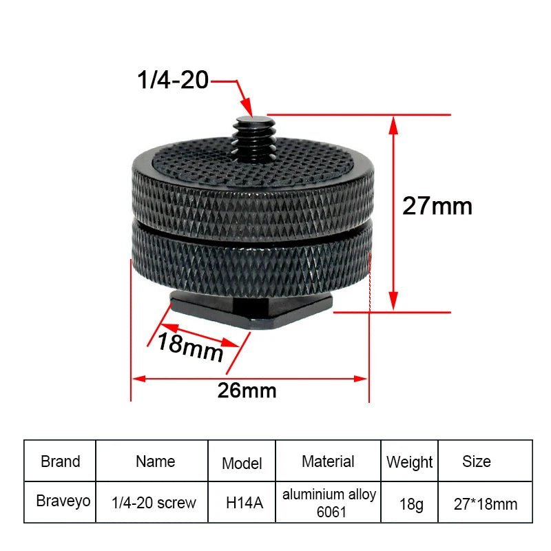 1/4 Double Layer Hot Shoe Photography Equipment Accessories Live Streaming Tripod Accessories Camera Screw Flash Connection Base [PHO]