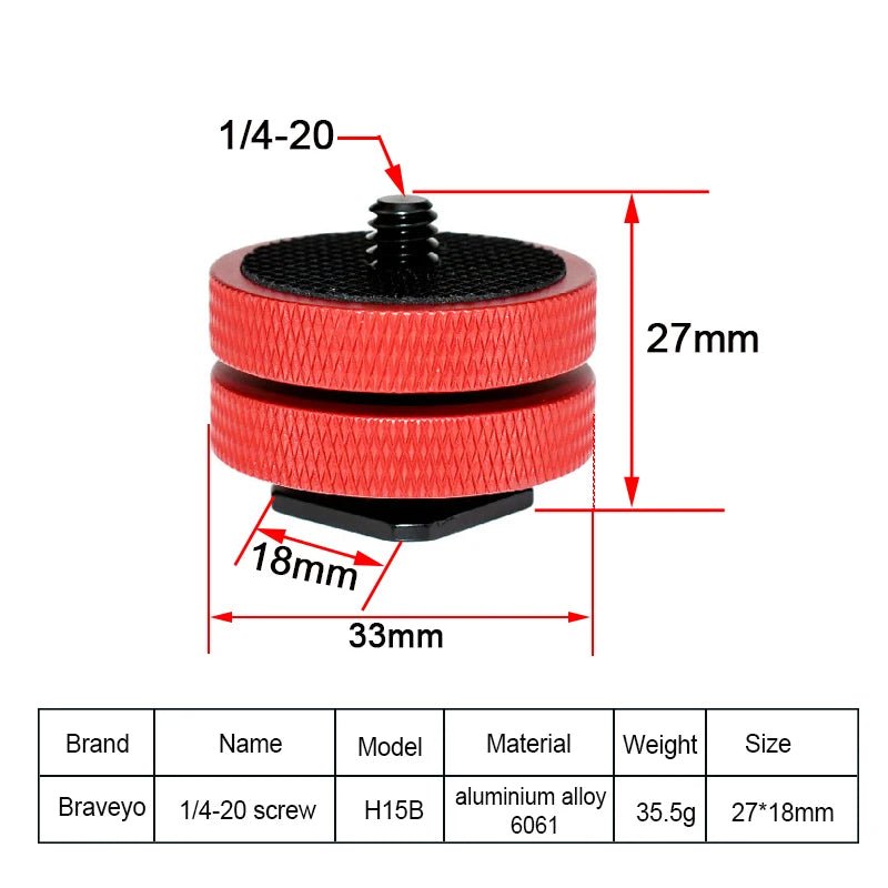 1/4 Double Layer Hot Shoe Photography Equipment Accessories Live Streaming Tripod Accessories Camera Screw Flash Connection Base [PHO]