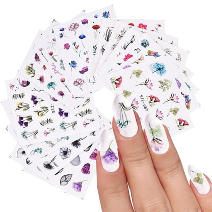 1/4 Pcs Romantic Flower Leaf Series Water Transfer Slider Decals Spring Nail Art Decoration Design Tattoo for Manicure Foil Tips [BEU]