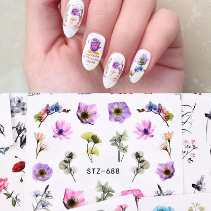 1/4 Pcs Romantic Flower Leaf Series Water Transfer Slider Decals Spring Nail Art Decoration Design Tattoo for Manicure Foil Tips [BEU]