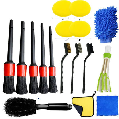 17Pcs Car Detailing Brush Set Car Cleaning Brushes Sponges Towels for Car Air Vents Rim Cleaning Dirt Dust Clean Tools [CAR] [DTL]