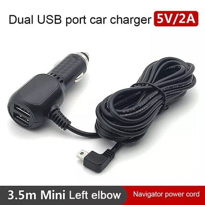 1PC 12V 2.4A Mini /Cable Interface Dual USB Port Car Charger For Dash Cam DVR RF Charging With 3.5m Cable [CAR]