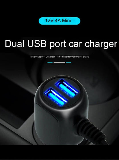 1PC 12V 2.4A Mini /Cable Interface Dual USB Port Car Charger For Dash Cam DVR RF Charging With 3.5m Cable [CAR]