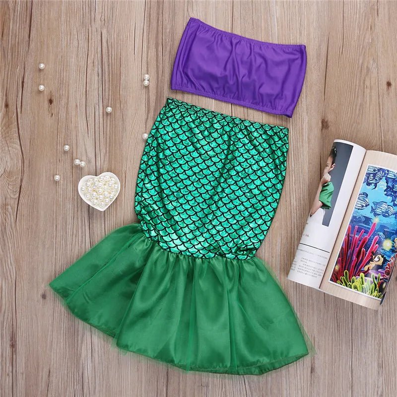 2-7Years Girls Little Princess Ariel Dress The Mermaid Ariel Princess Cosplay Costume Mermaid Dress For Girls Bikini Swimsuits [COS]