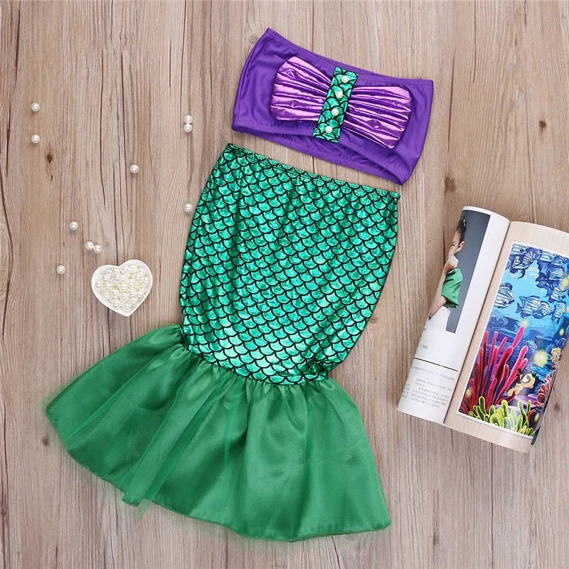 2-7Years Girls Little Princess Ariel Dress The Mermaid Ariel Princess Cosplay Costume Mermaid Dress For Girls Bikini Swimsuits [COS]