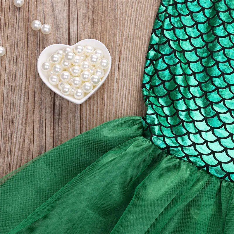 2-7Years Girls Little Princess Ariel Dress The Mermaid Ariel Princess Cosplay Costume Mermaid Dress For Girls Bikini Swimsuits [COS]