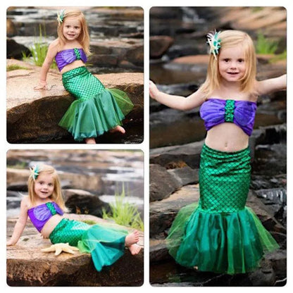 2-7Years Girls Little Princess Ariel Dress The Mermaid Ariel Princess Cosplay Costume Mermaid Dress For Girls Bikini Swimsuits [COS]