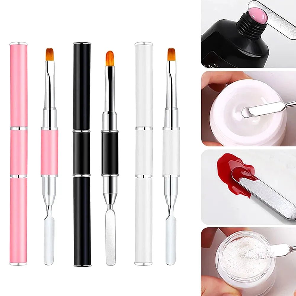 2 In 1 Design Stainless Steel Nail Art Brush And Spatula Classic Dual Ended UV Gel Brush Picker For Nails Extension Gel [BEU]