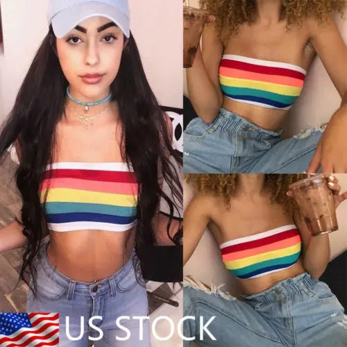 2018 New Women Rainbow Seamless Bandeau Crop Tube Top Strapless Wrap Bustier Bra [GRM] [UND]