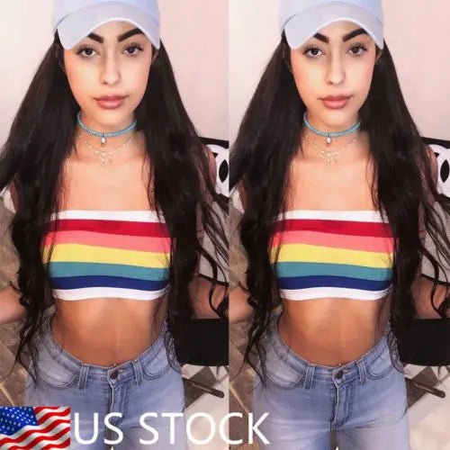 2018 New Women Rainbow Seamless Bandeau Crop Tube Top Strapless Wrap Bustier Bra [GRM] [UND]