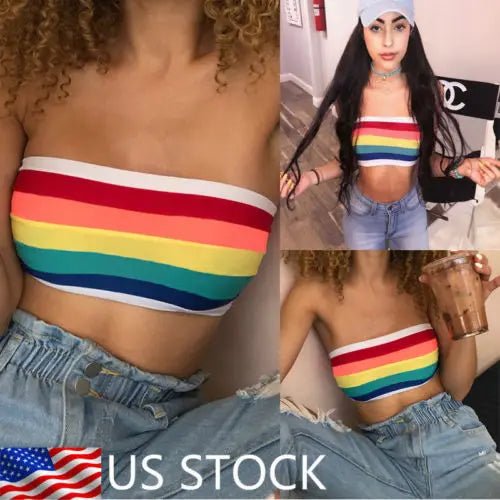 2018 New Women Rainbow Seamless Bandeau Crop Tube Top Strapless Wrap Bustier Bra [GRM] [UND]